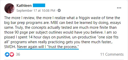 "The more I review, the more I realize what a waste of time the big bar prep programs are. . . . Never will I 'trust the process.'"