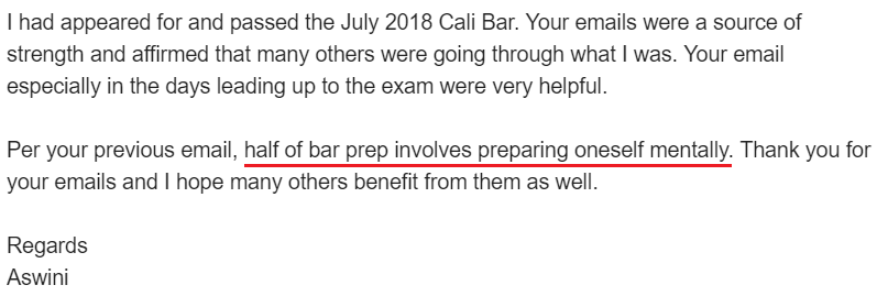 "Half of bar prep involves preparing oneself mentally."
